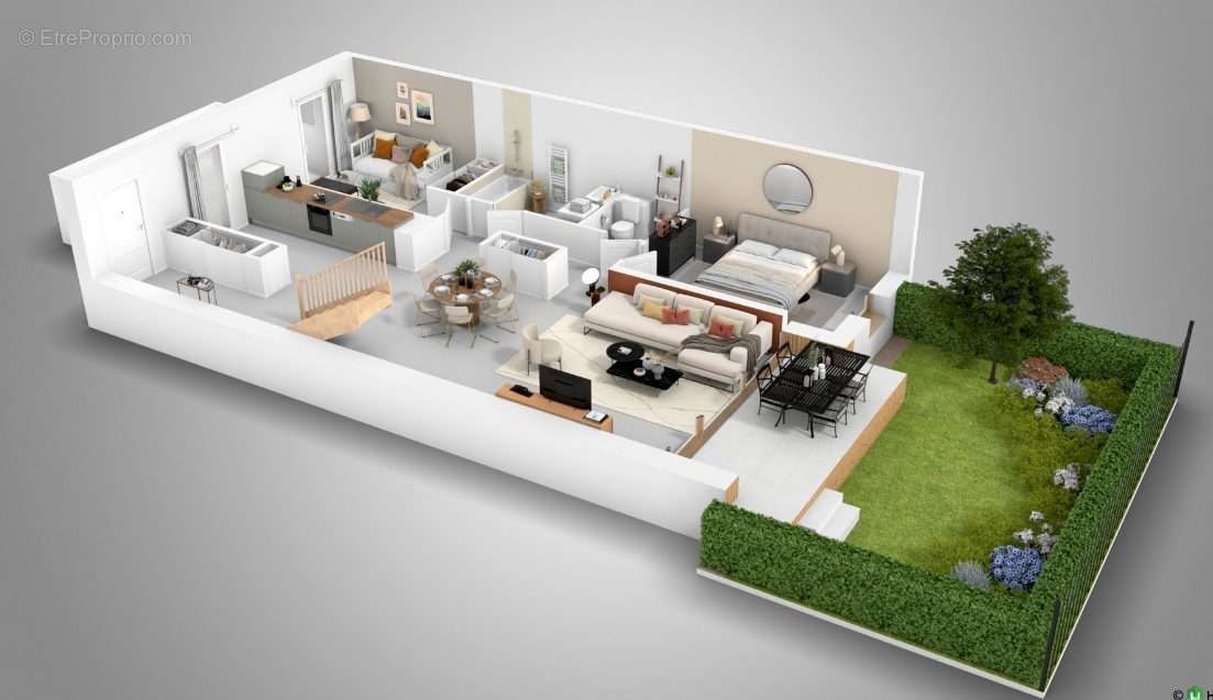 Plan 3D de l&#039;appartement - RDC - Appartement à CASTELNAU-LE-LEZ