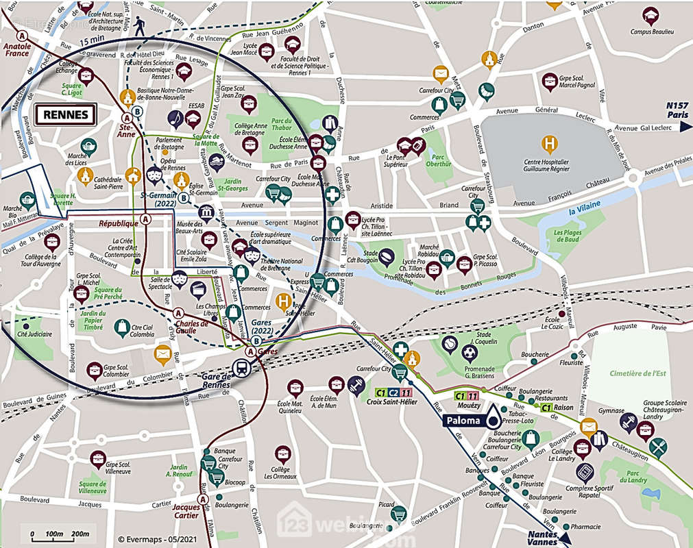 Plan du centre de rennes - Appartement à RENNES