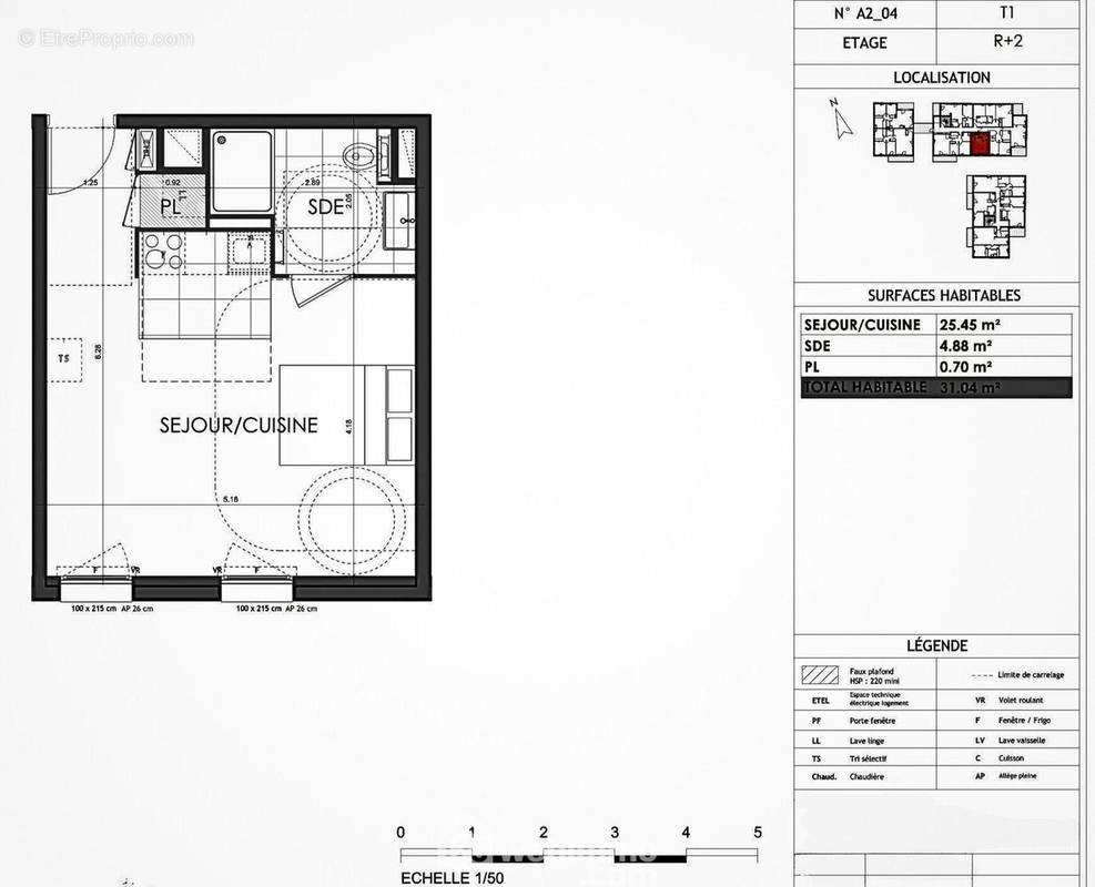 Plan du T1 - Appartement à RENNES