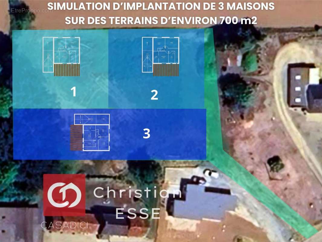 Simulation d&#039;implantation de 3 maisons - Terrain à PLOUGOURVEST