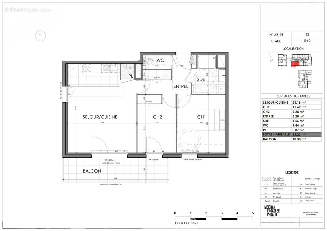 Plan de l&#039;appartement - Appartement à RENNES