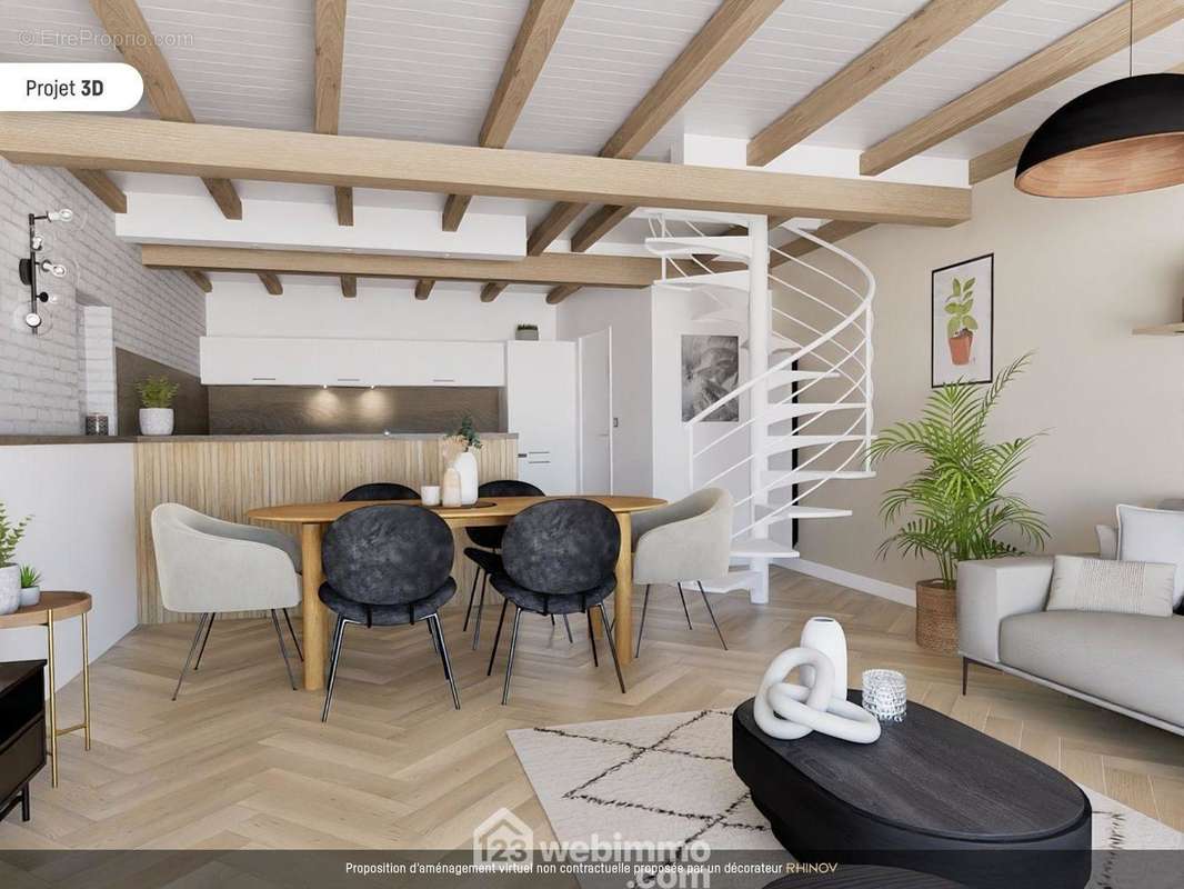 Cette proposition d&#039;aménagement et redécoration virtuelle suggère : - Appartement à POITIERS