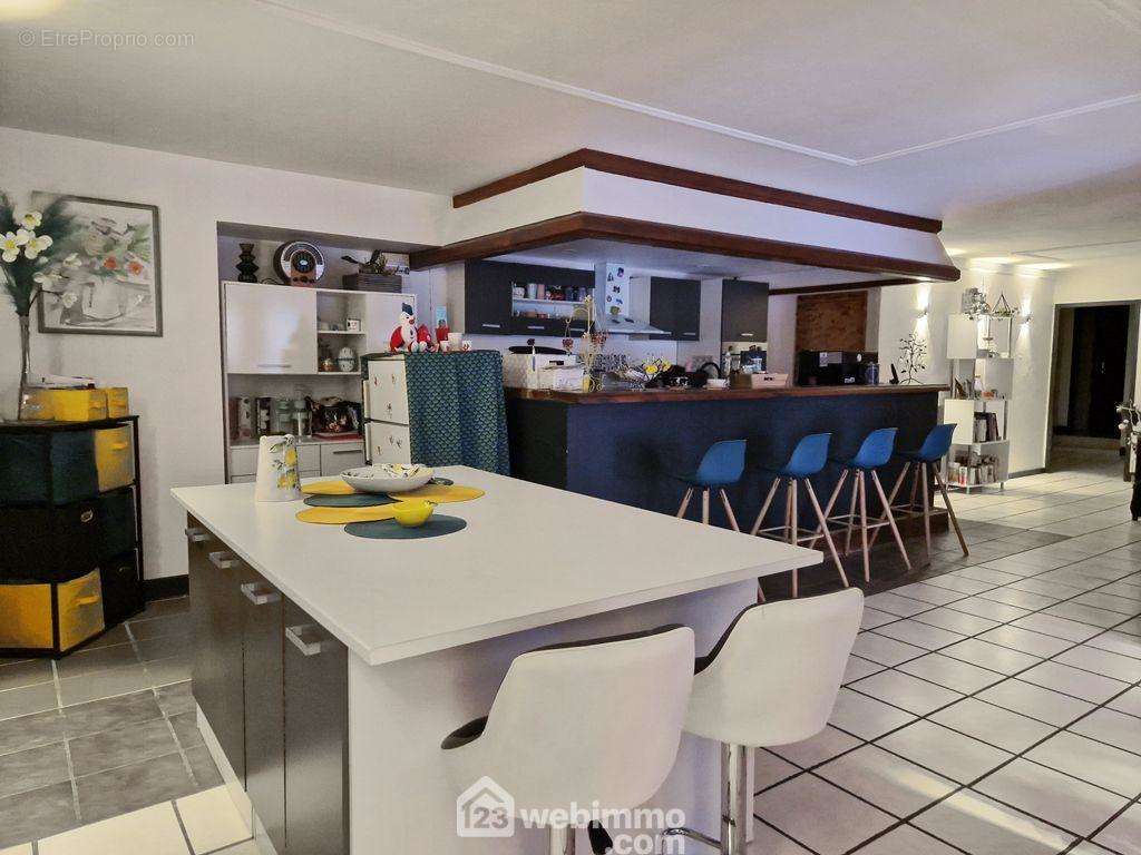 Sa cuisine moderne est ouverte sur une pièce de vie de 66m². - Maison à VENTHON