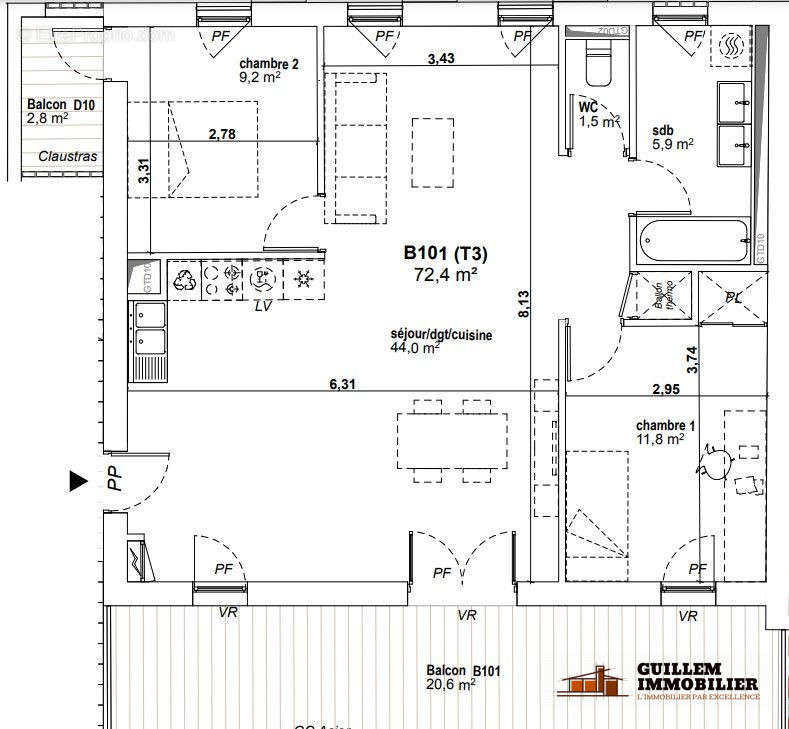 Plan intérieur - Appartement à AVIGNON