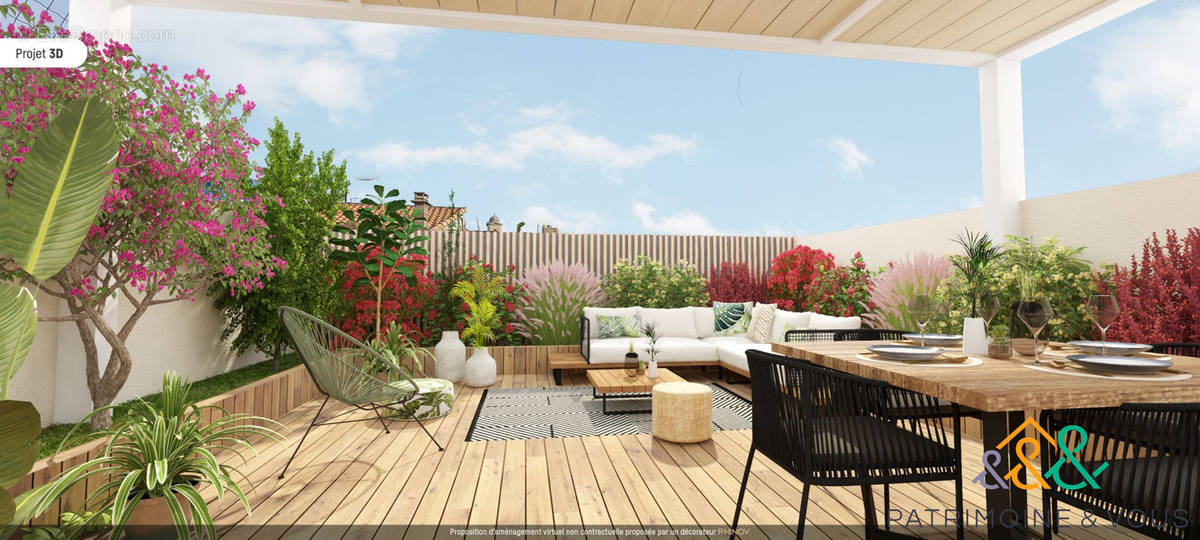 Plan 3D terrasse T3 - Appartement à BEAUCAIRE