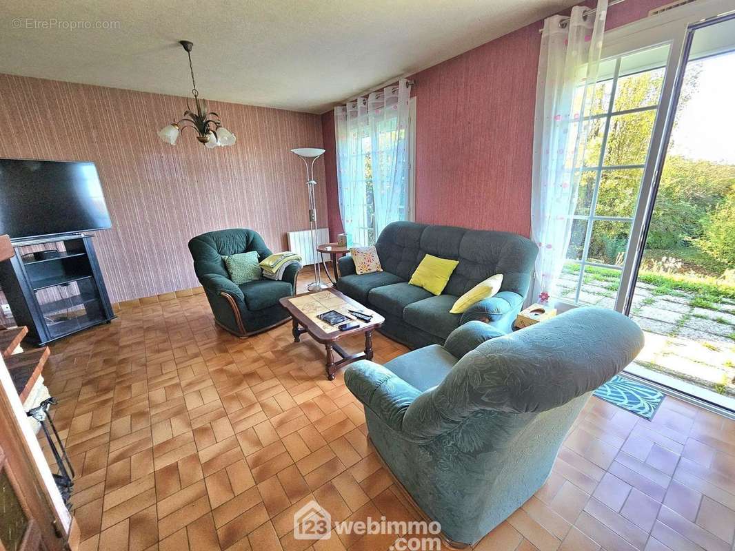 Un espace salon avec sa cheminée. - Maison à TREUZY-LEVELAY