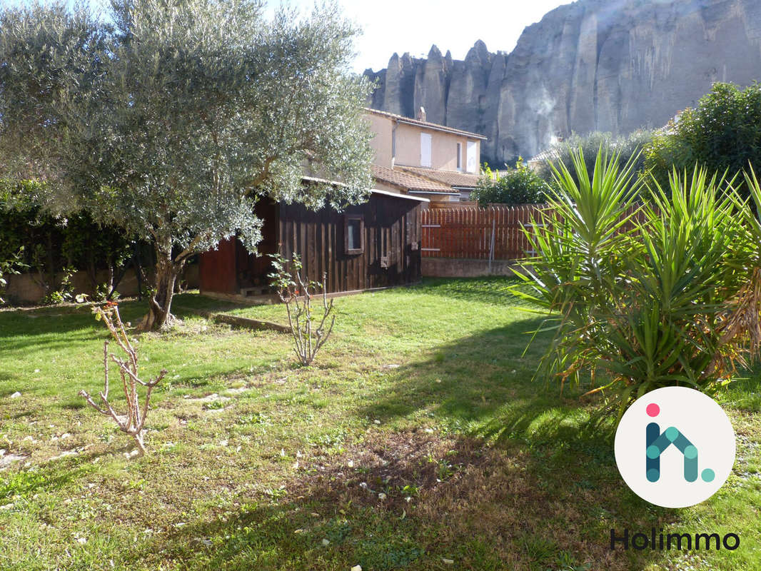 jardin ensoleillé avec vue sur les rochers des pénitents des Mées - Maison à LES MEES