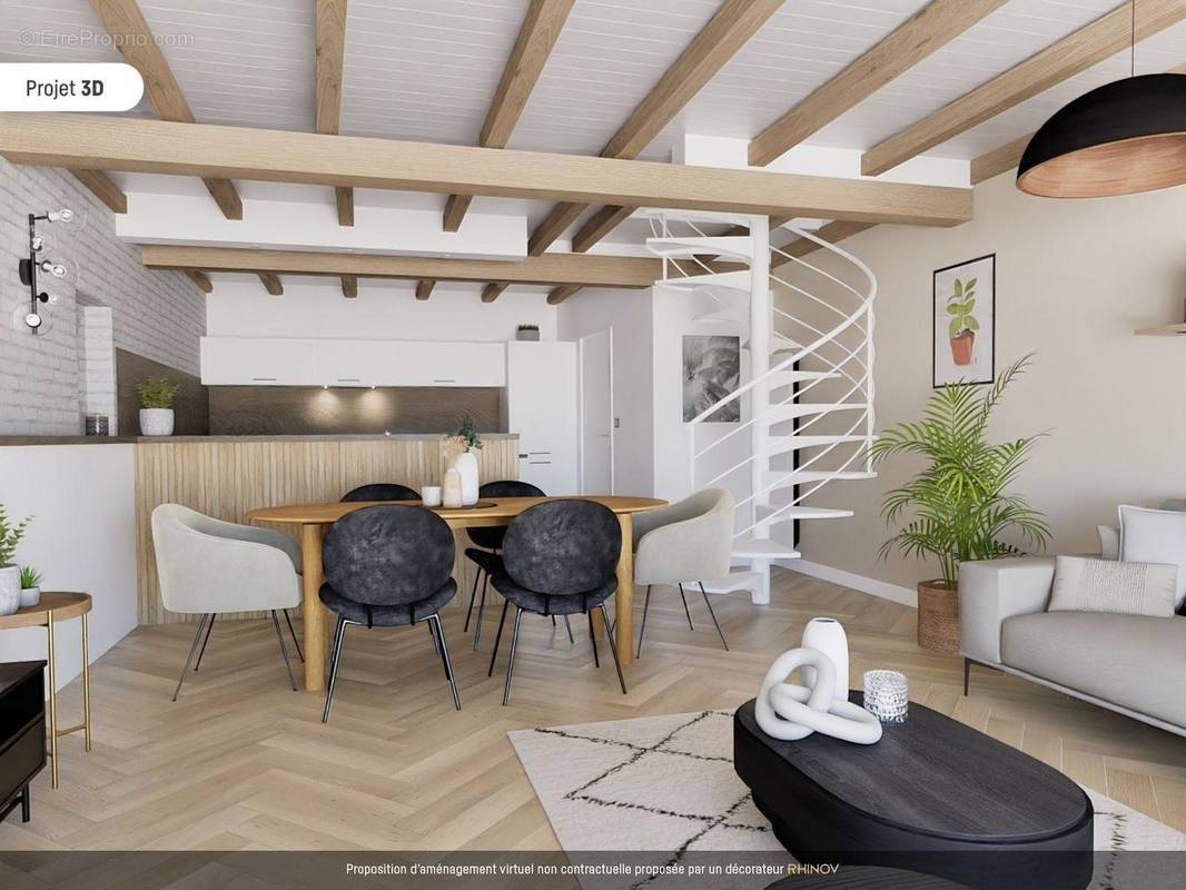 Cette proposition d&#039;aménagement et redécoration virtuelle suggère : - Maison à POITIERS