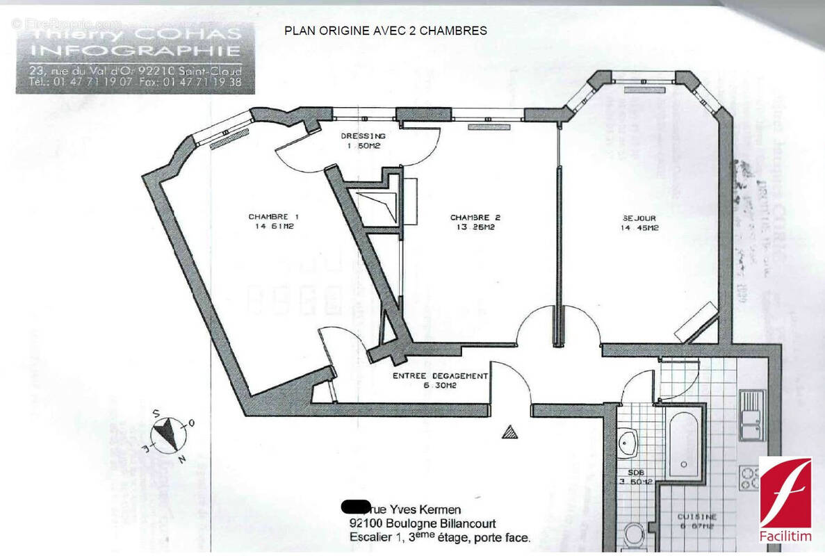 Plan d&#039;origine - Appartement à BOULOGNE-BILLANCOURT